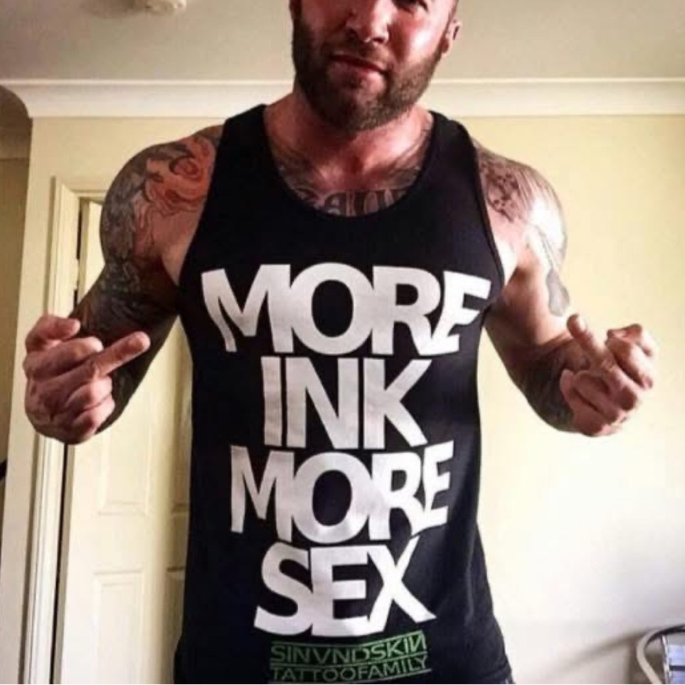 Sin & Skin Merch 2XL or XXL Tank “More Ink More Sex” Like New. Black & White